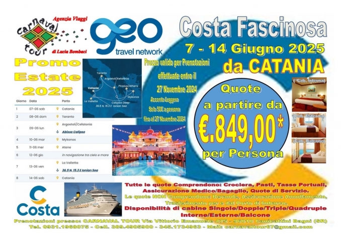 COSTA FASCINOSA 7 Giugno 2025 da Catania - Carnaval Tour